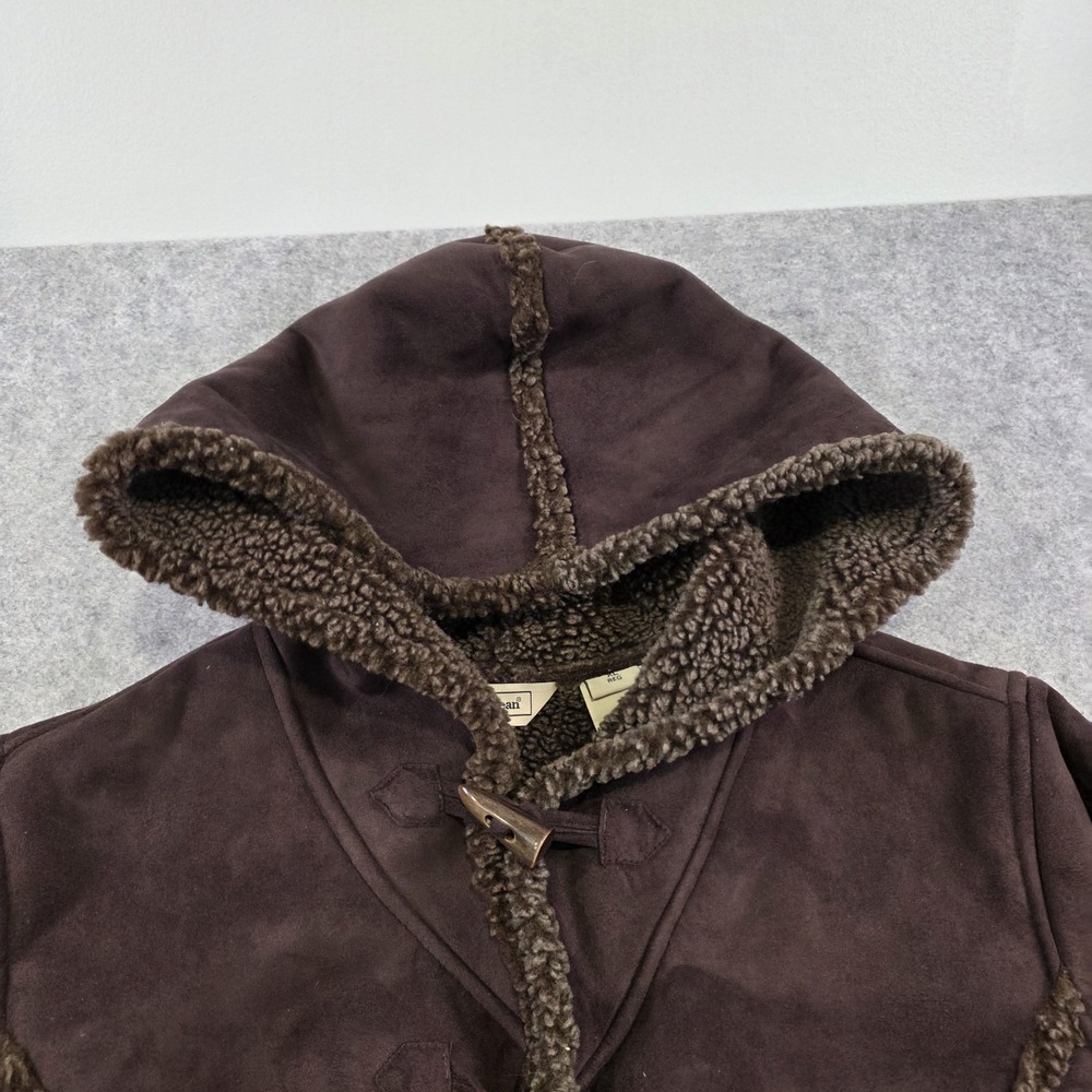 LL Bean Coat Womens XL Brown Faux Fur Lined Hooded Toggle Fleece‎ Parka Jacket - Picture 5 of 13